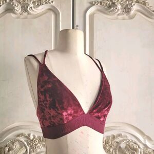 Pink Victoria's Secret Burgundy Crushed Velvet Bralette Strappy SZ S